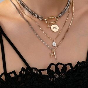 Gold and Silver Layered Necklace Set